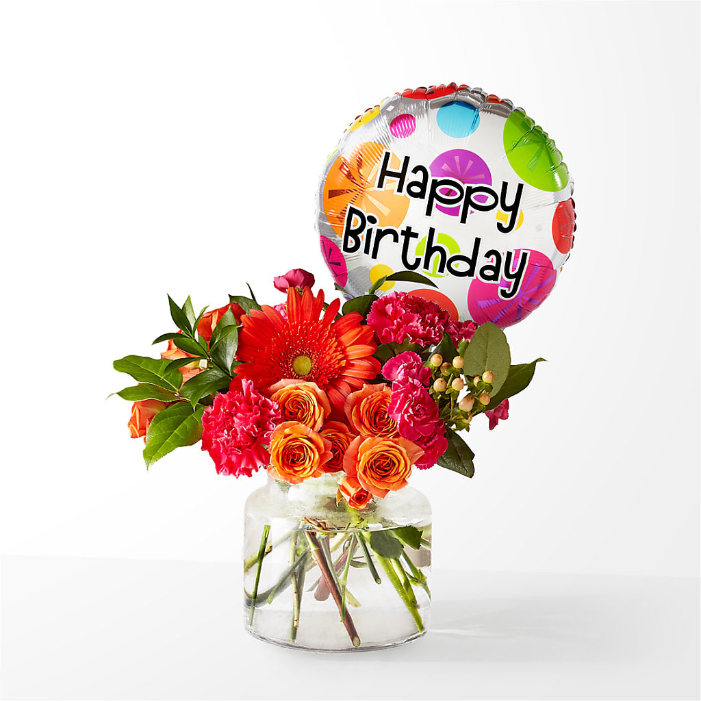 Fiesta Bouquet with Birthday Balloon – The Florist Ltd, Denton TX