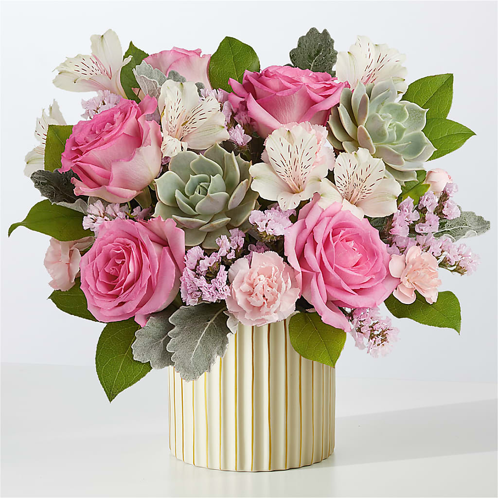 Dusty Rose Bouquet with Ivory Vase – The Florist Ltd, Denton TX