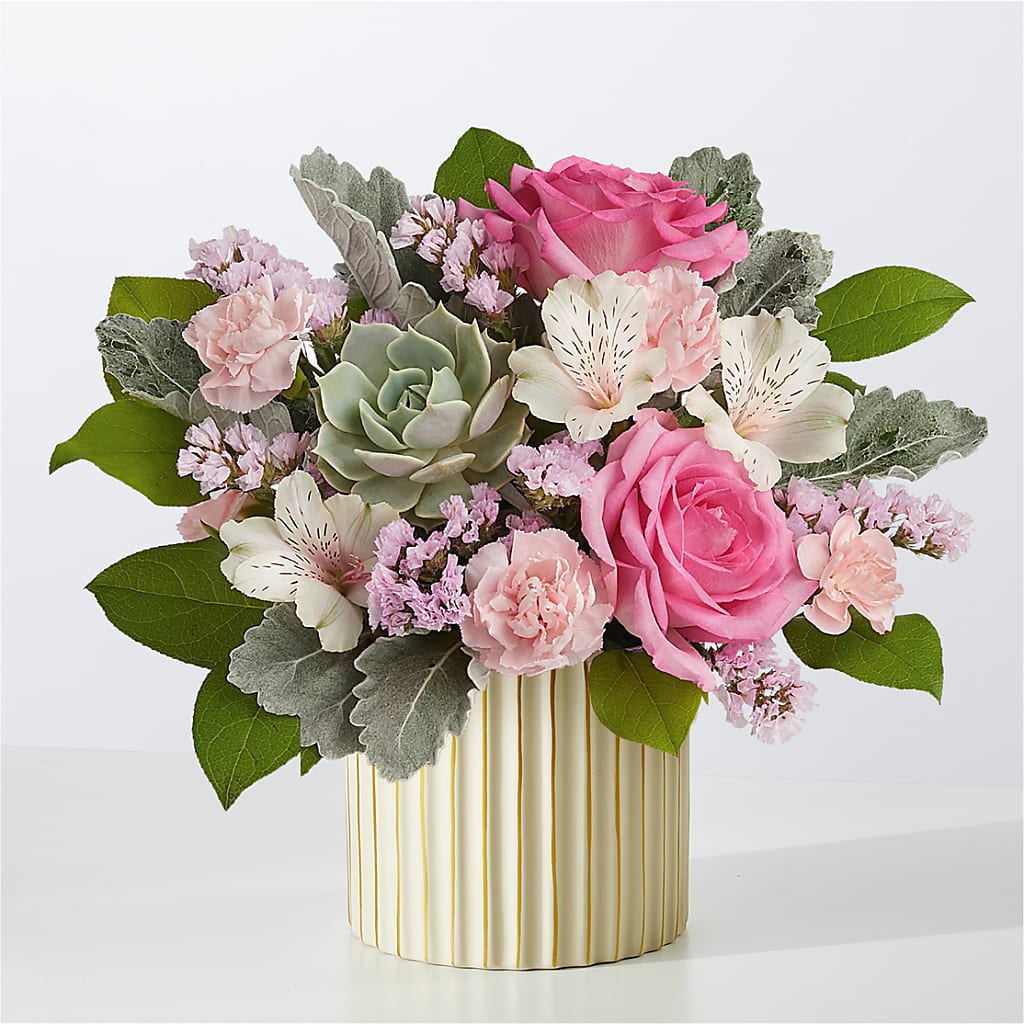 Dusty Rose Bouquet with Ivory Vase – The Florist Ltd, Denton TX