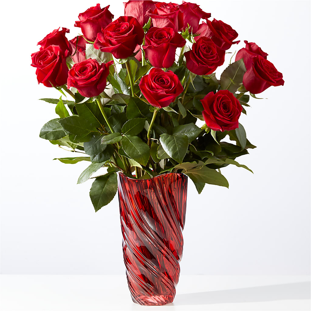 Classic Love Red Rose Bouquet with Luxe Swirl Vase – The Florist Ltd, Denton TX