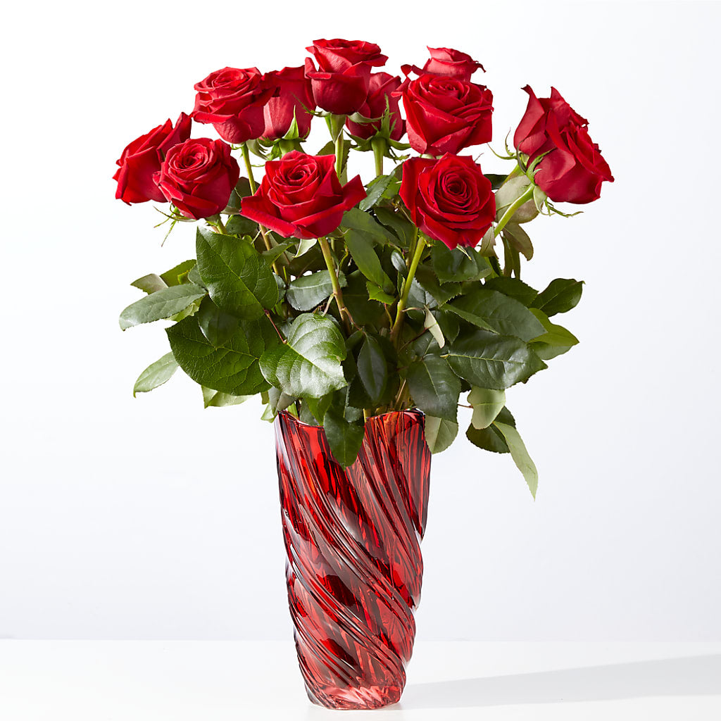 Classic Love Red Rose Bouquet with Luxe Swirl Vase – The Florist Ltd, Denton TX