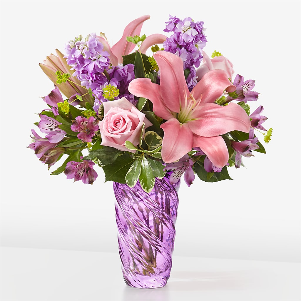 Precious Petals Bouquet with Luxe Swirl Vase – The Florist Ltd, Denton TX