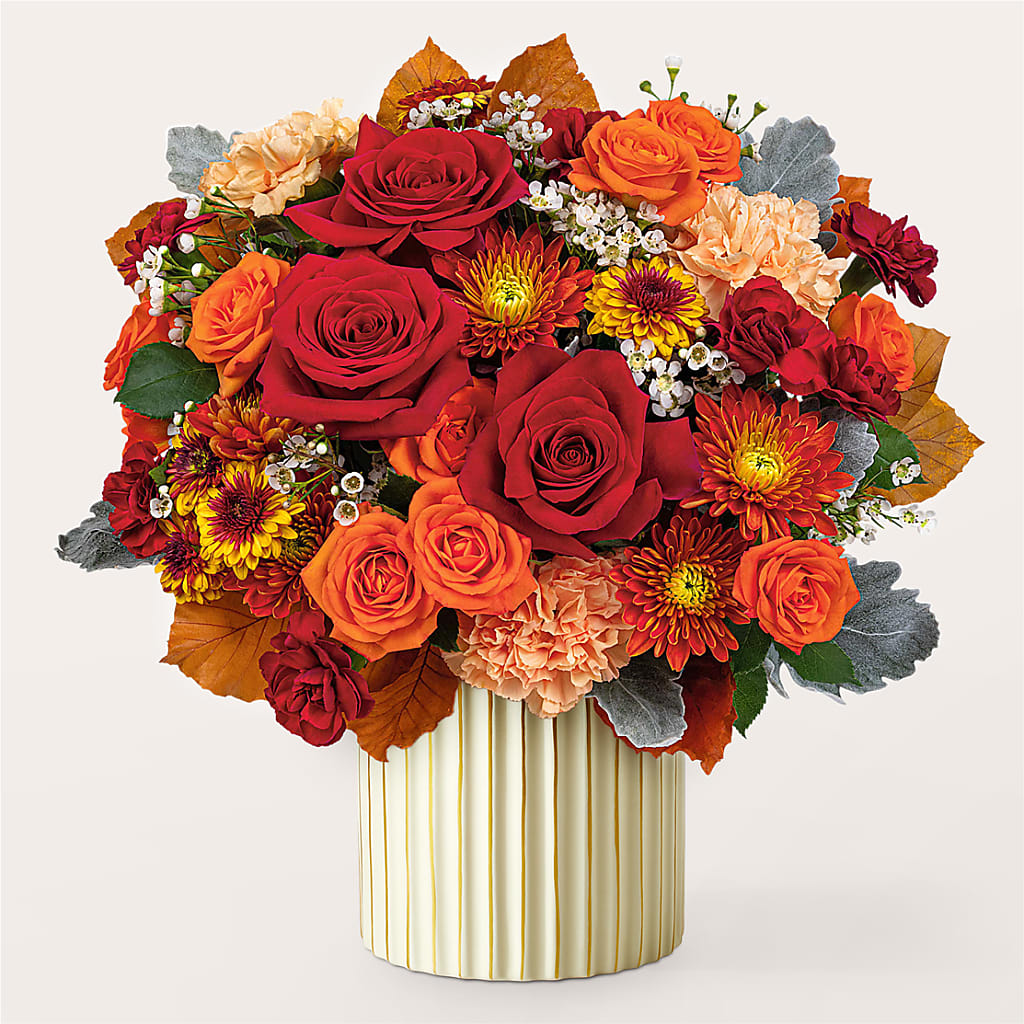 Merlot Bouquet with Ivory Vase – The Florist Ltd, Denton TX