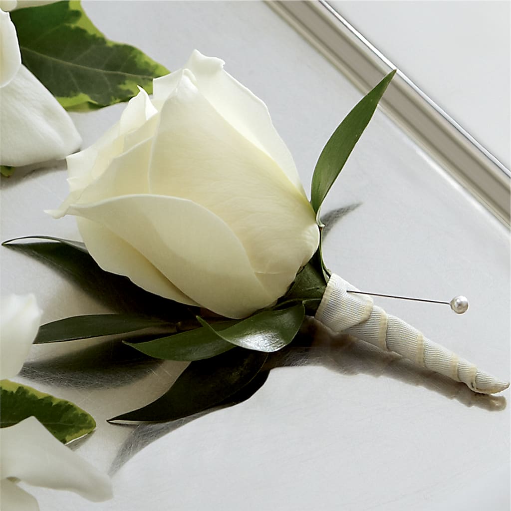 White Rose Boutonniere – The Florist Ltd, Denton TX