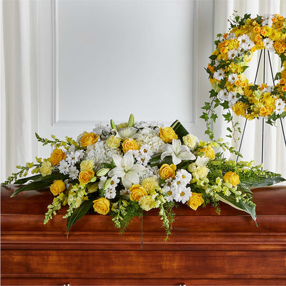 Golden Harmony Casket Spray –  The Florist Ltd, Denton TX