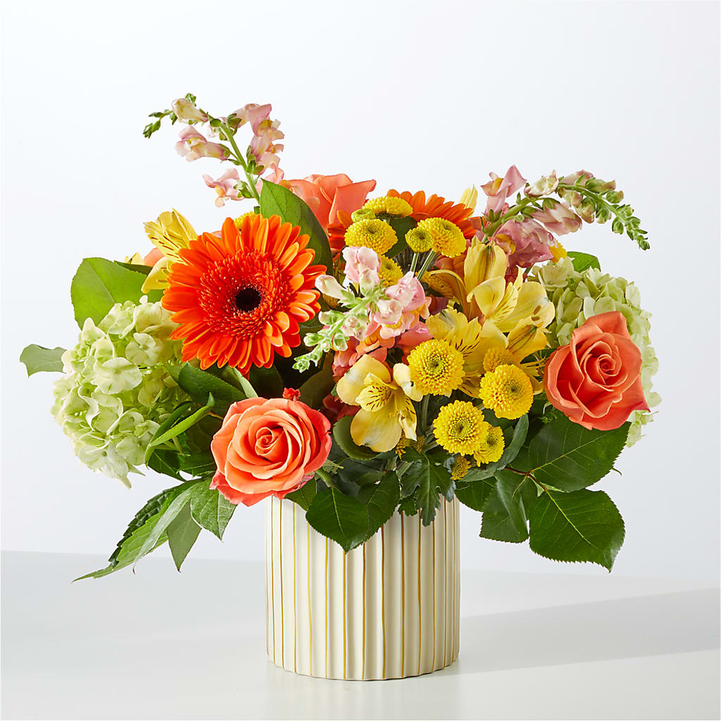 Autumn Sunshine Bouquet with Ivory Vase –  The Florist Ltd, Denton TX