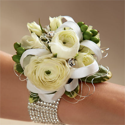 White Wedding Corsage –  The Florist Ltd, Denton TX